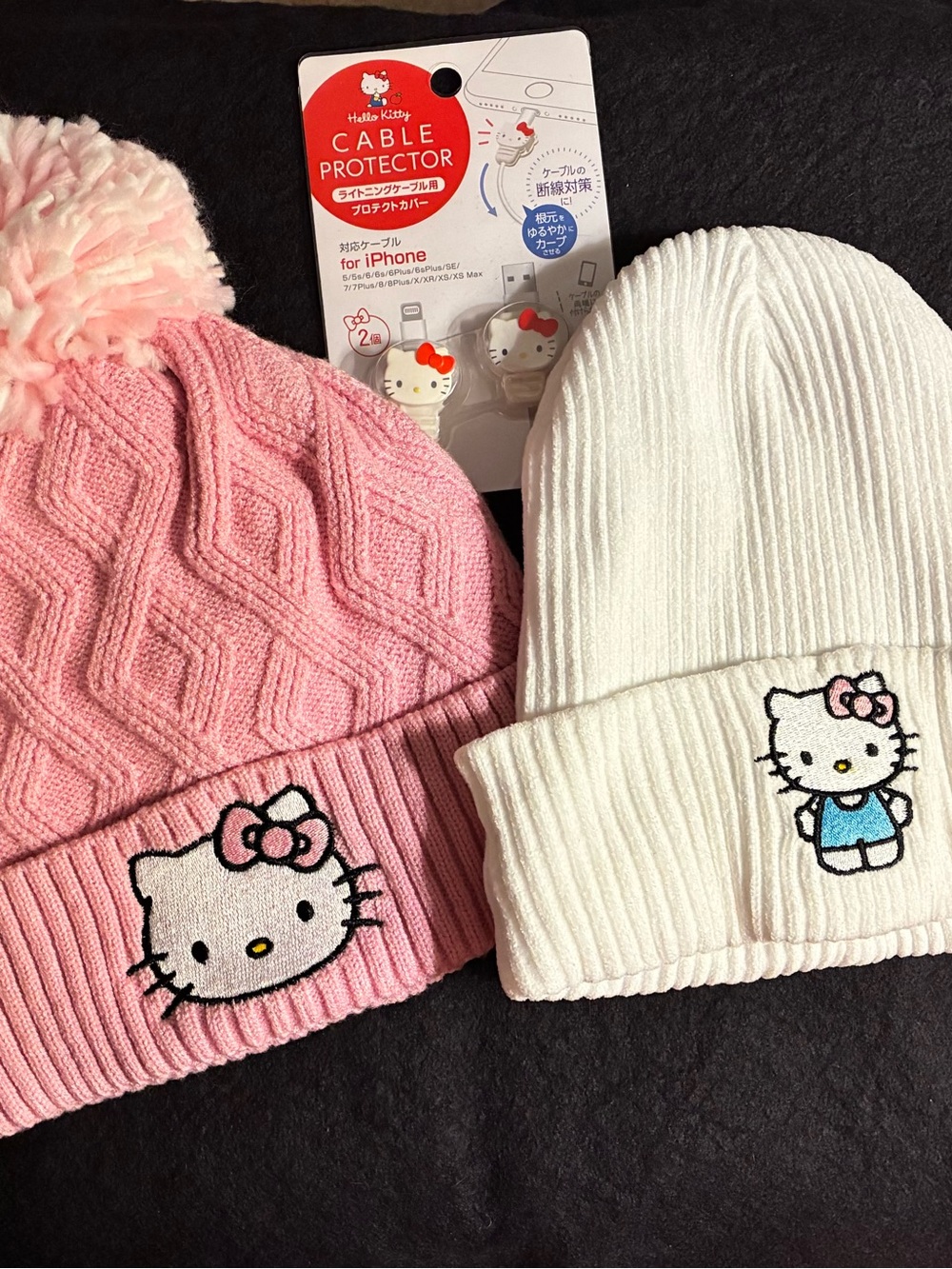 Hello Kitty Kids Pom Beanie and Fold-Over Beanie - Pink & White